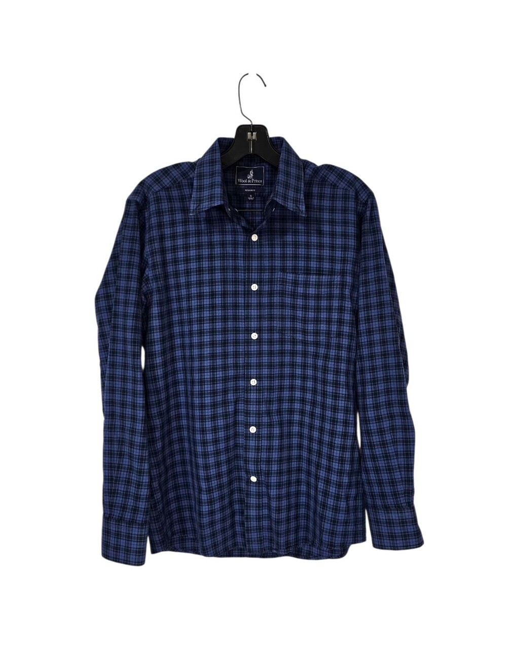Wool & Prince 130 Button-Down Shirt Blue Forest Green Plaid Men's Small Wool LS